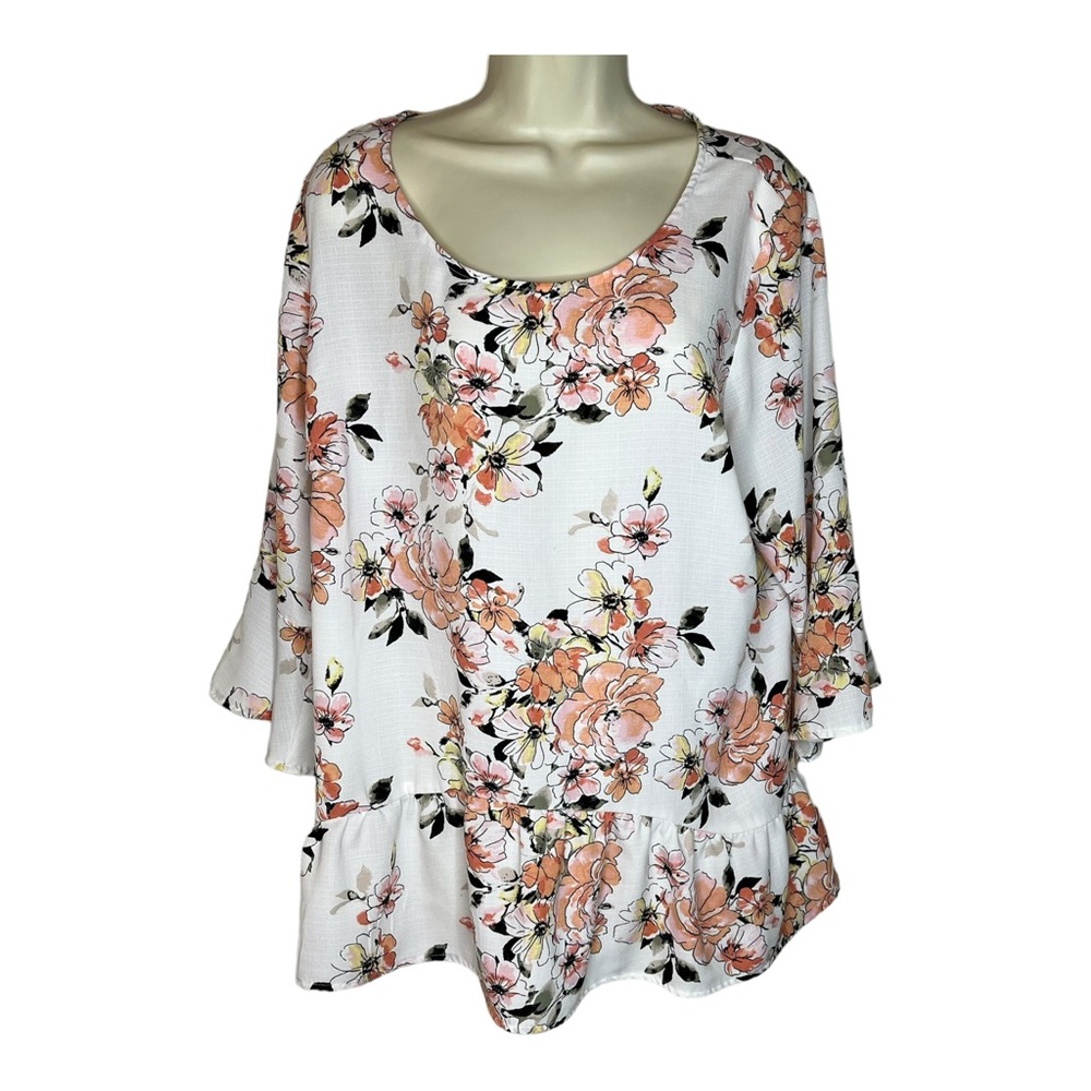 I.N. Studio Women’s White Floral Peplum Blouse Top size XL